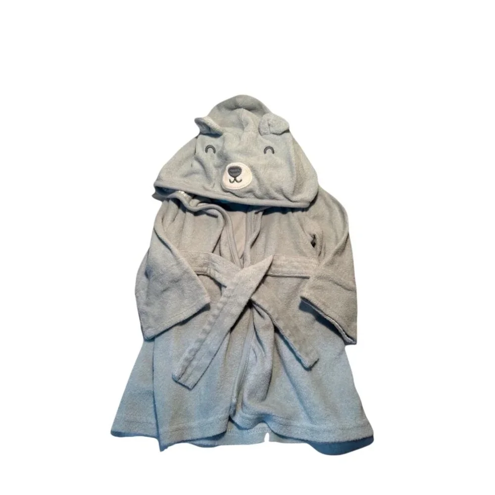 0-9 Mnth Hooded Baby Bathrobe Cute Animal Face Plush Terry Infant Robe With Belt